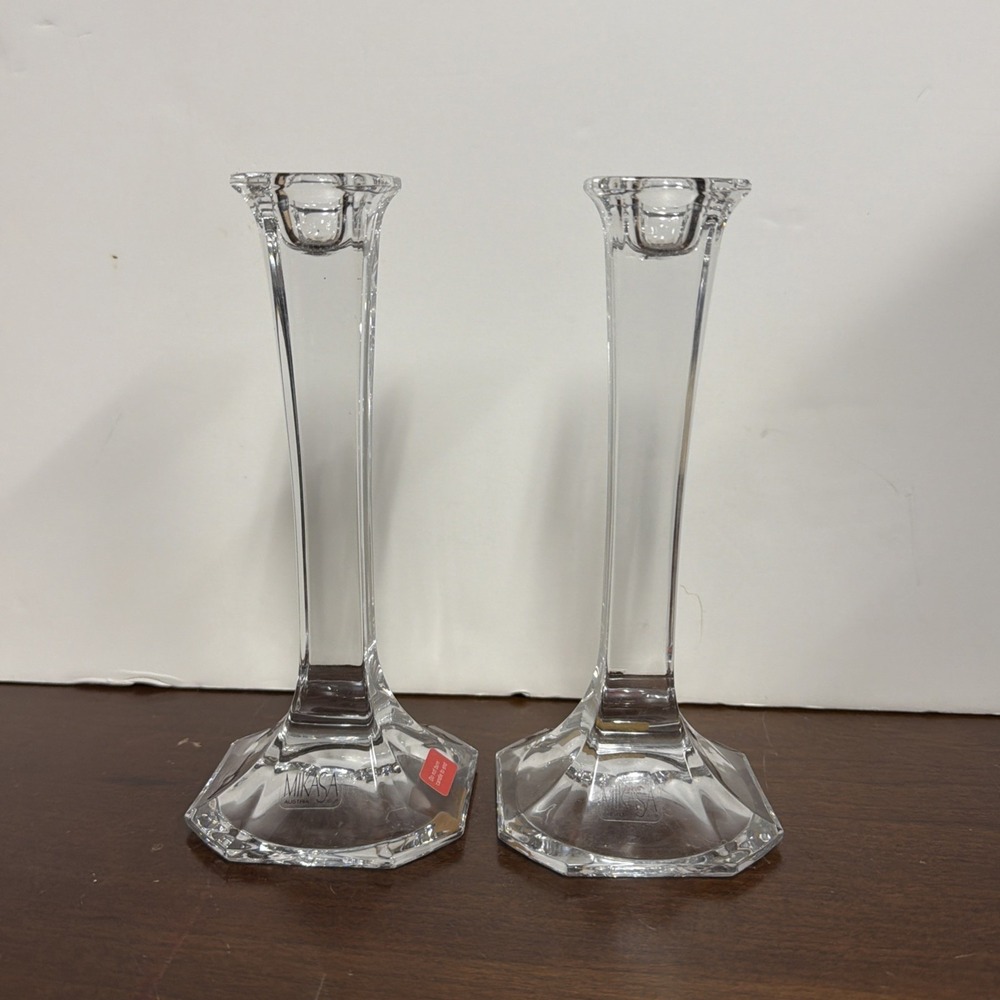 Vintage Mikasa Hyde Park Pair Crystal Candle Holders Candle Sticks 7"
